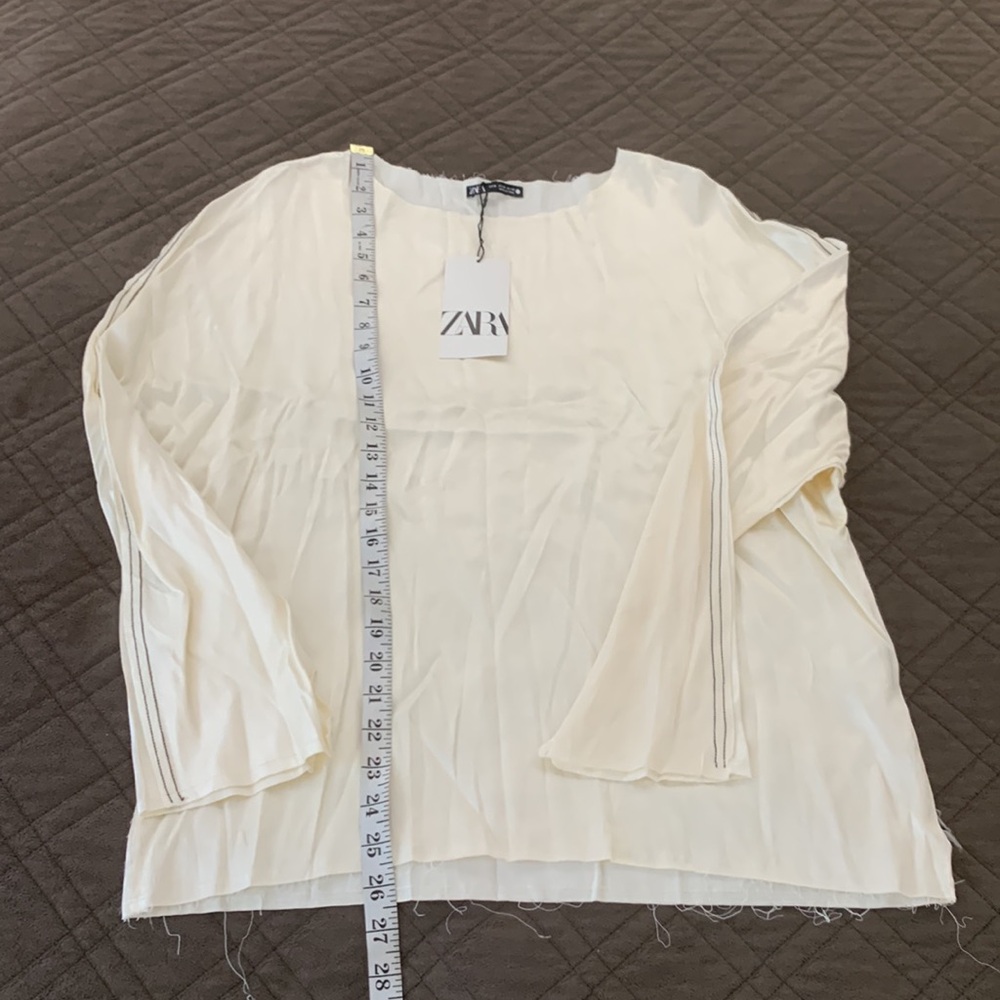 Zara NWT Satin Effect Topstitched Top - Picture 16 of 17